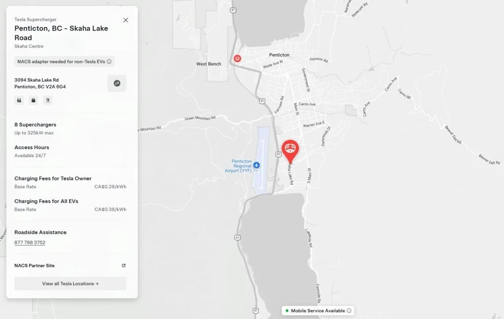 Tesla Opens Second Supercharger in Penticton, BC